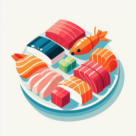 Illustration of Sushi Set. Vector illustration of Japanese food.のイラスト素材