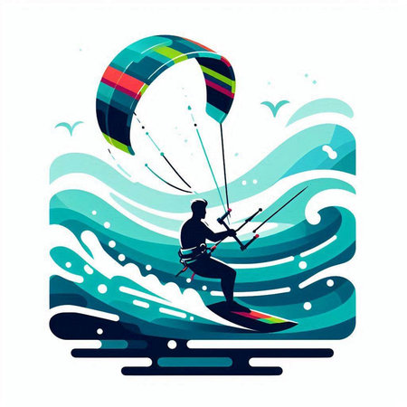 Kitesurfer in the sea. Extreme sport. Vector illustrationのイラスト素材