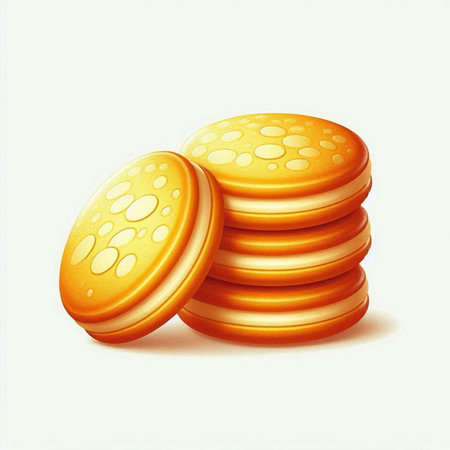 Illustration of a stack of round cookies on a white background.のイラスト素材