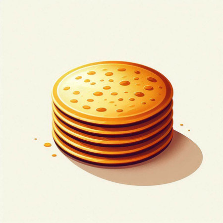 Illustration of a stack of round pancakes on a white background.のイラスト素材