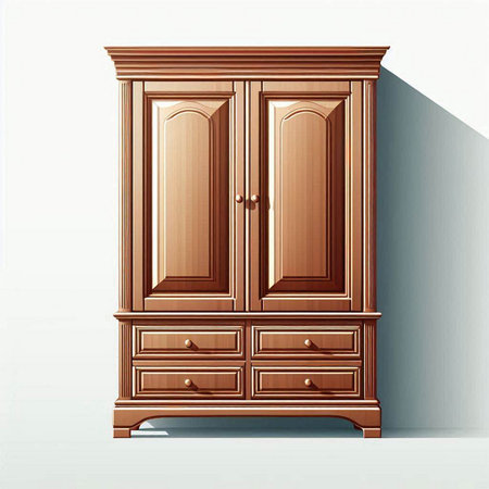 Illustration of a classic wooden cupboard on a white background.のイラスト素材