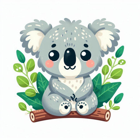 Cute koala sitting on a tree branch. Vector illustration.のイラスト素材