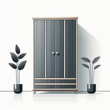 wooden wardrobe with plants on a white background. 3d renderingのイラスト素材