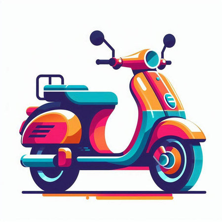 Vintage scooter on a white background. Vector illustration in flat style.のイラスト素材