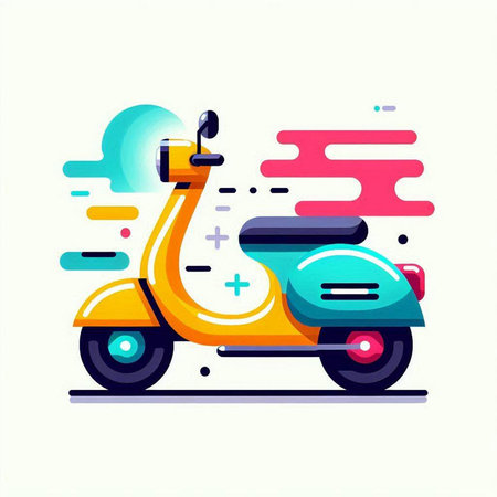 Colorful scooter on white background. Flat style vector illustration.のイラスト素材