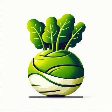 Green kohlrabi on a white background. Vector illustration.のイラスト素材