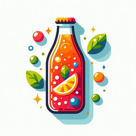 Juice bottle with fruits and berries on white background. Vector illustration.のイラスト素材