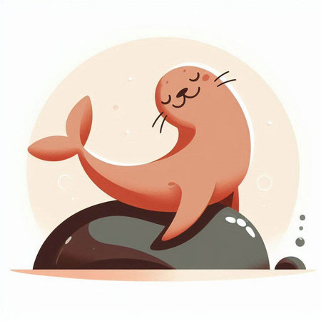 Cute seal on the rock, vector illustration. Cartoon style.のイラスト素材