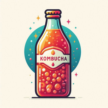 Kombucha bottle. Hand drawn vector illustration in retro style.のイラスト素材