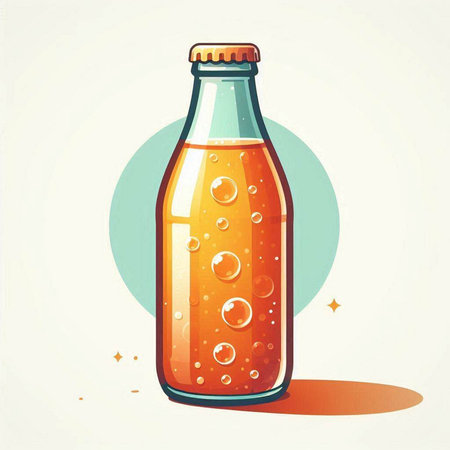 Illustration of a bottle of cola with bubbles on a white backgroundのイラスト素材