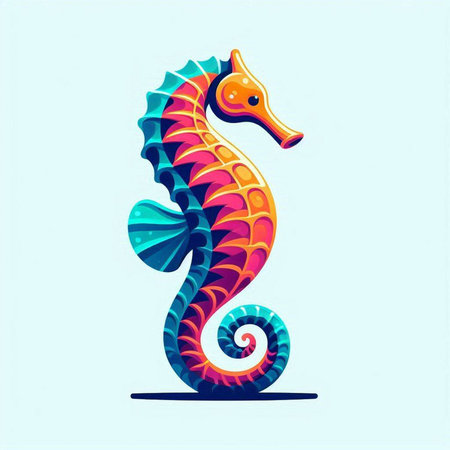 Seahorse on blue background. Hand-drawn vector illustration.のイラスト素材
