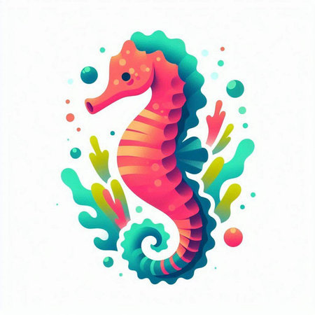 Colorful seahorse illustration on white background. Vector illustration.のイラスト素材