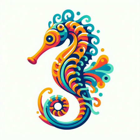Hippocampus. Colorful sea horse. Vector illustration.のイラスト素材