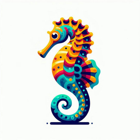 Colorful seahorse on a white background. Vector illustration.のイラスト素材