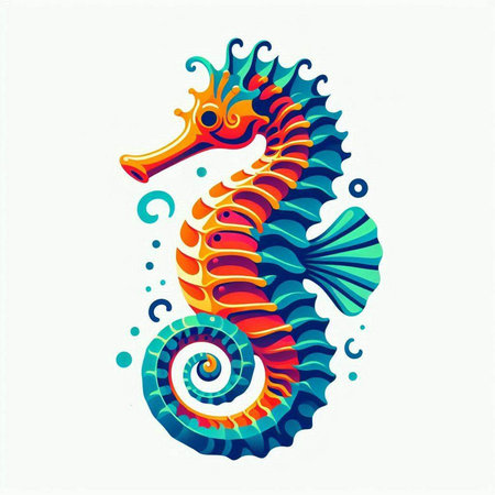 Seahorse vector illustration. Colorful sea horse on white background.のイラスト素材