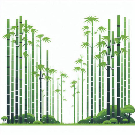 bamboo forest with green leaves on white background. vector illustration.のイラスト素材