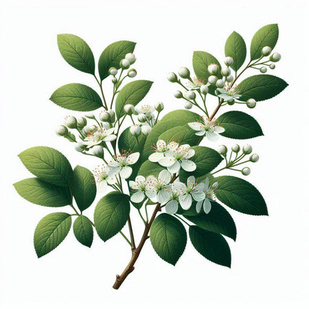 Flowering branch of cherry isolated on white background. Vector illustration.のイラスト素材