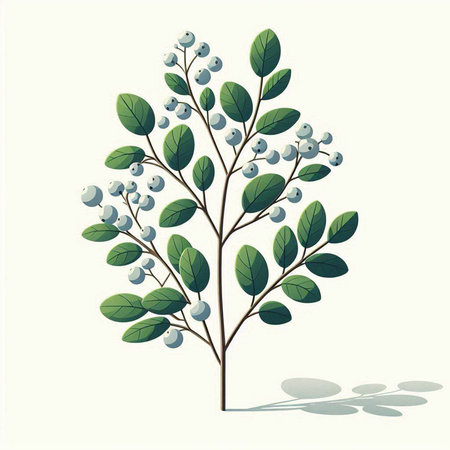 Illustration of a branch with leaves and berries on a white backgroundのイラスト素材