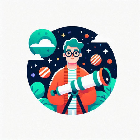 Astronaut in outer space. Vector illustration in flat style.のイラスト素材