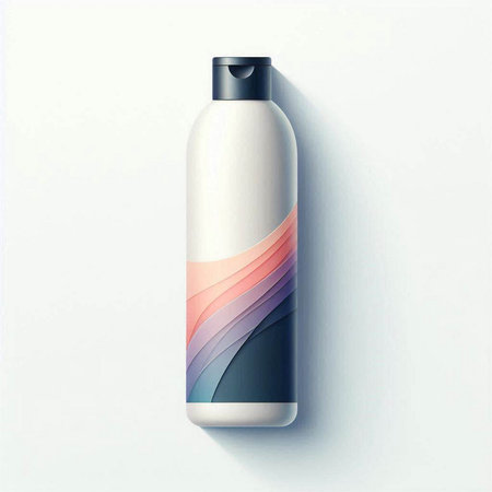 Illustration of cosmetic bottle on a white background with colorful waves.のイラスト素材