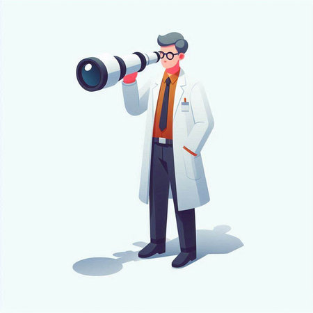 Scientist with binoculars. Vector illustration in cartoon style.のイラスト素材