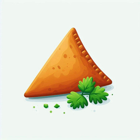Illustration of a samosas with parsley on a white backgroundのイラスト素材