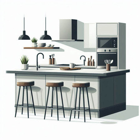 Kitchen interior. 3d render on a white background. High quality illustrationのイラスト素材