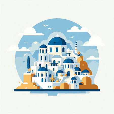 Santorini island. Greece. Vector illustration in flat styleのイラスト素材