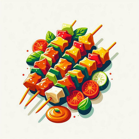 Skewers with vegetables on skewers. Vector illustration.のイラスト素材