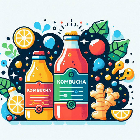 Vector illustration with bottle of non-alcoholic drinks, lemonade, orange juice, ice cream, ginger, watermelon, ice cream.のイラスト素材