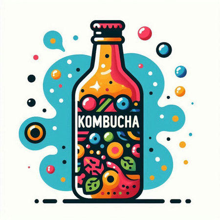 Kombucha bottle. Hand drawn vector illustration in flat style.のイラスト素材