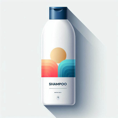 Mockup of a white plastic bottle with a blue cap with a stylized sun in the backgroundのイラスト素材