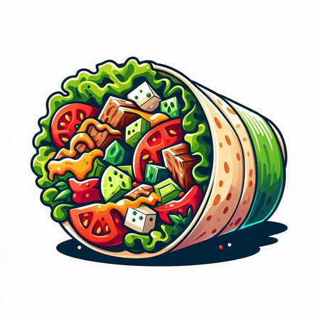 Illustration of a bowl of salad with cheese, tomato and lettuceのイラスト素材