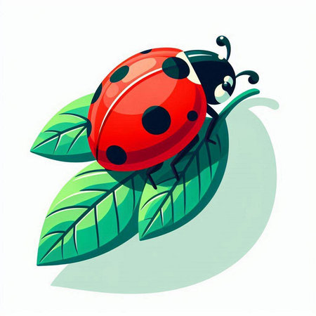 Illustration of ladybug with green leaves on a white background.のイラスト素材