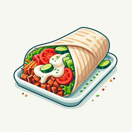 Tortilla wrap with tomato and cucumber. Vector illustration.のイラスト素材