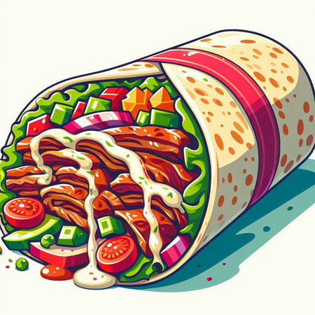 Illustration of a kebab wrapped in a tortilla rollのイラスト素材