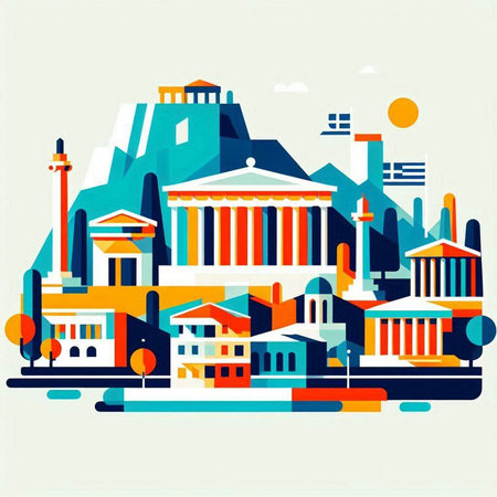 City of Athens, Greece. Vector illustration in flat design style.のイラスト素材