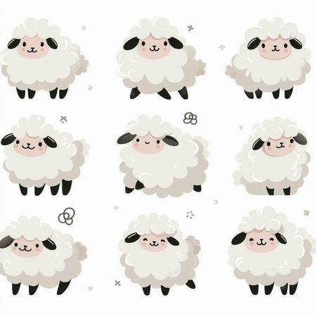 Sheep vector set. Cute cartoon sheep with different emotions.のイラスト素材