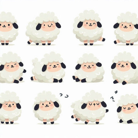 Sheep cartoon character set. Cute sheep with different emotions.のイラスト素材