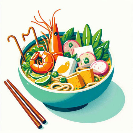 japanese food vector illustration. japanese noodle soupのイラスト素材