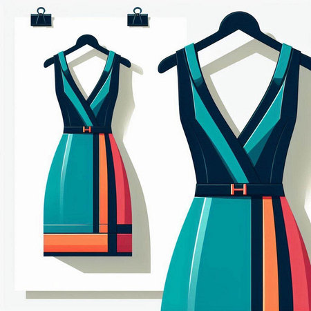 Women's dress on a hanger in the store. Illustrationのイラスト素材