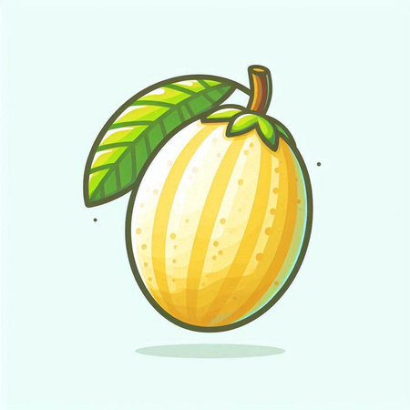 Melon fruit vector illustration. Hand drawn cartoon melon with green leaves.のイラスト素材