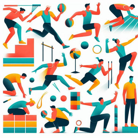 Set of vector illustrations of people doing sports. Flat style design.のイラスト素材