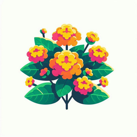 Illustration of a bunch of yellow and red flowers on a white backgroundのイラスト素材