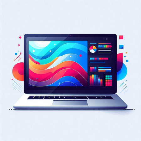 Laptop with abstract colorful background. Vector illustration. Eps 10.のイラスト素材