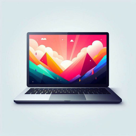 Laptop with abstract colorful background. Vector illustration. Eps 10.のイラスト素材