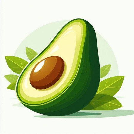 Avocado with leaves on a white background. Vector illustration. Eps 10.のイラスト素材
