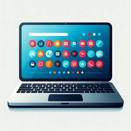 Laptop with application icons. Vector illustration in flat design. Eps 10のイラスト素材