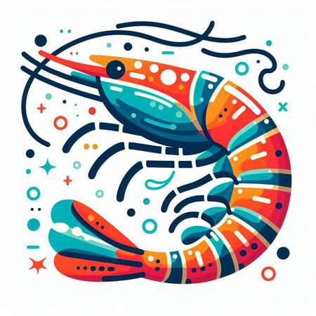 Shrimp. Hand drawn vector illustration in doodle style.のイラスト素材