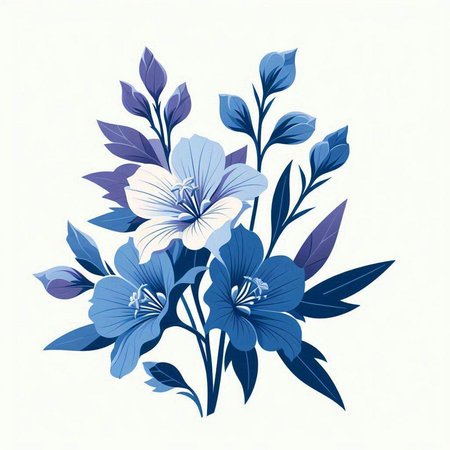 Bouquet of blue flowers on a white background. Vector illustration.のイラスト素材